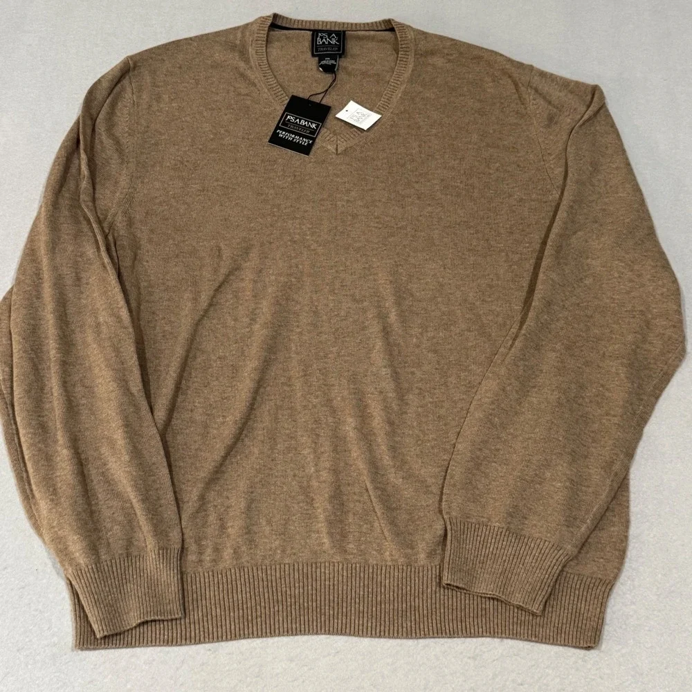 Jos. A. Bank Sweater Mens XXL Tan Traveler V-Neck 100% Pima Cotton J035874 NWT